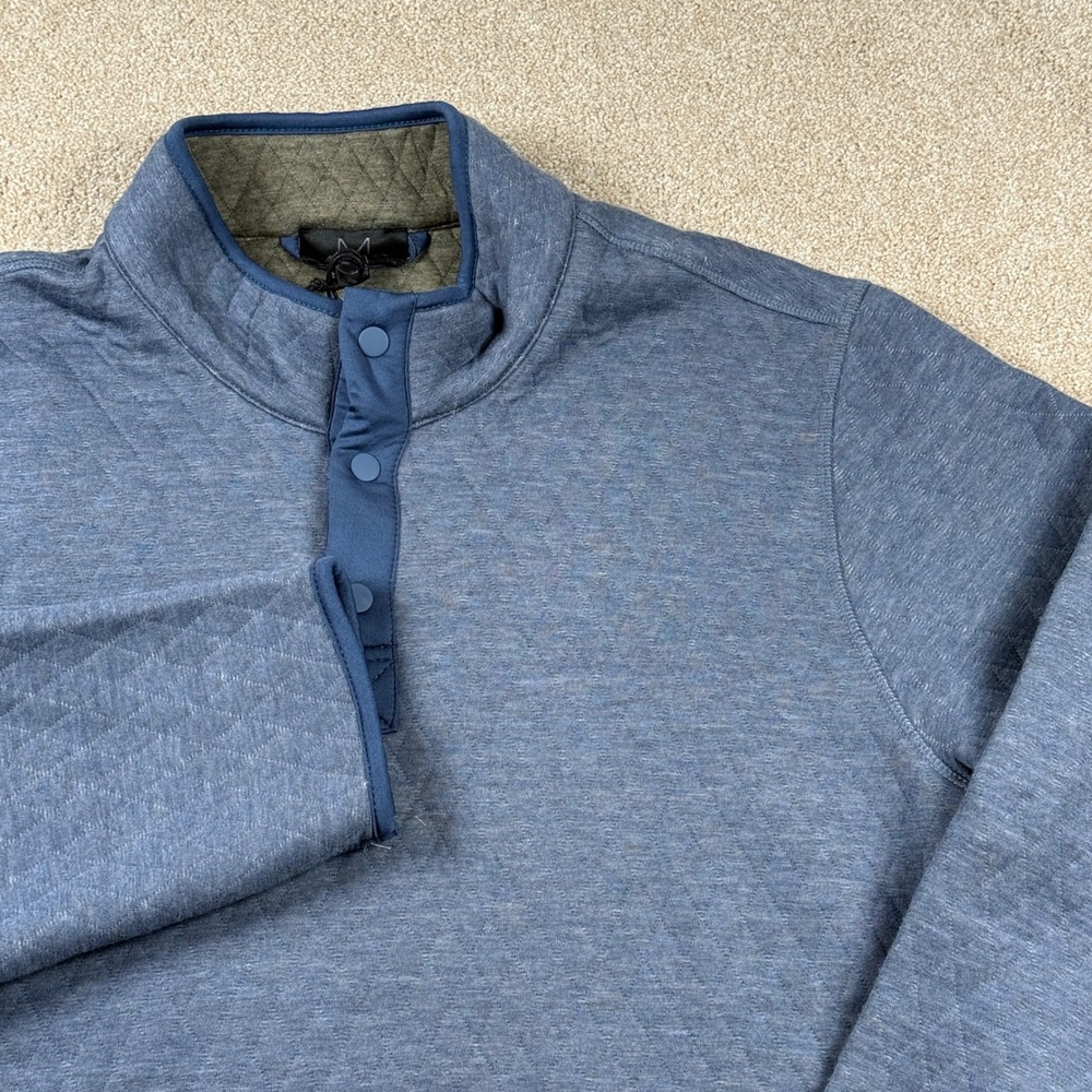 Magaschoni Mens Large Blue Quilted Snap Pullover Mock Neck Sweater NWT